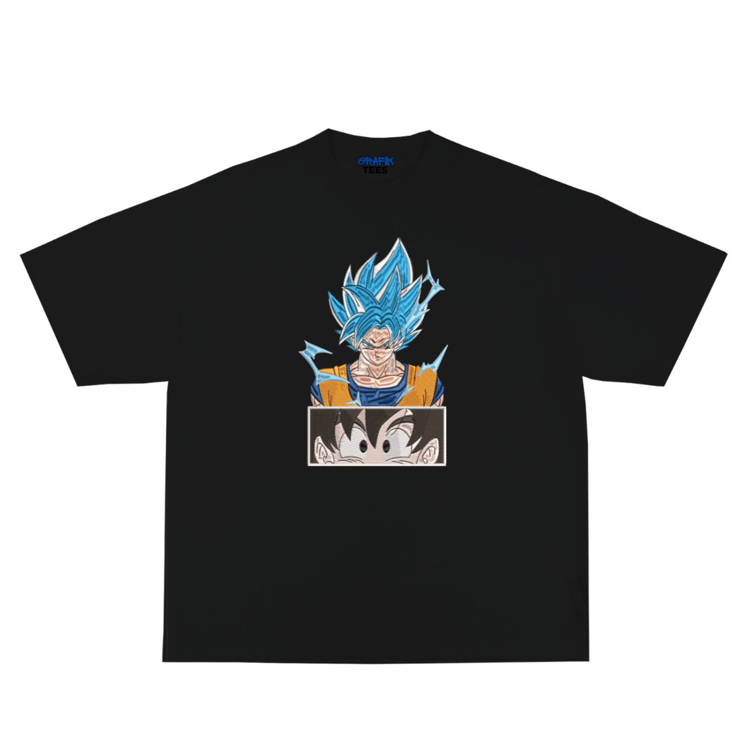 Blue Goku Embroidery Oversized Tee
